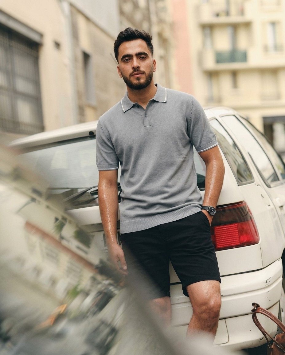 Polo Maille Motif Ondulé Coupe Premium