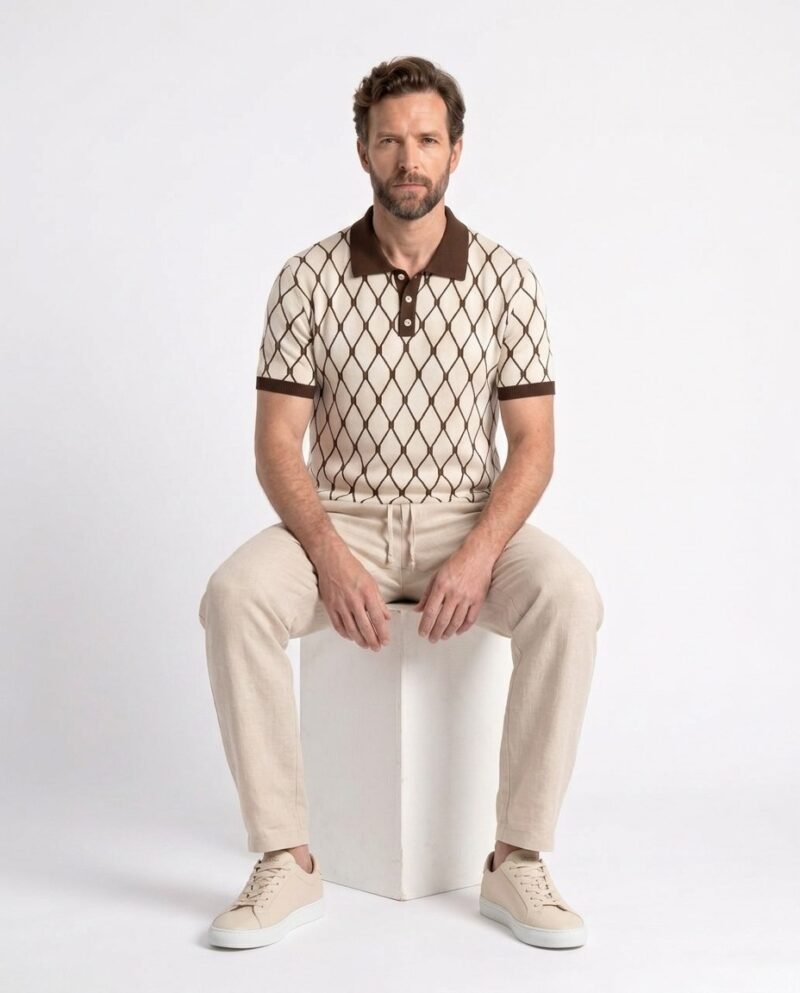 Polo Homme Motif Géométrique Premium