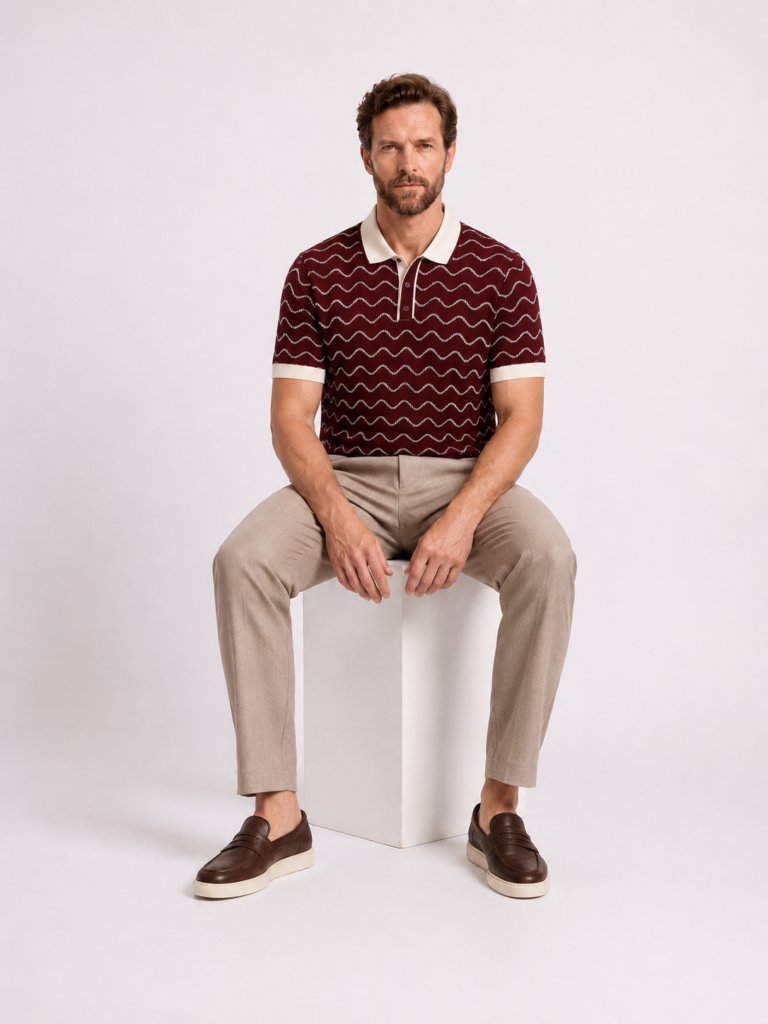 Polo Maille Motif Ondulé Coupe Premium