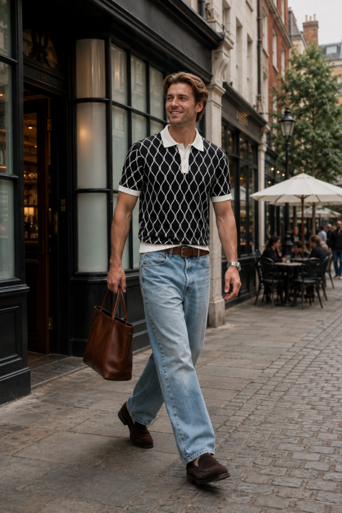 Polo Homme Motif Géométrique Premium