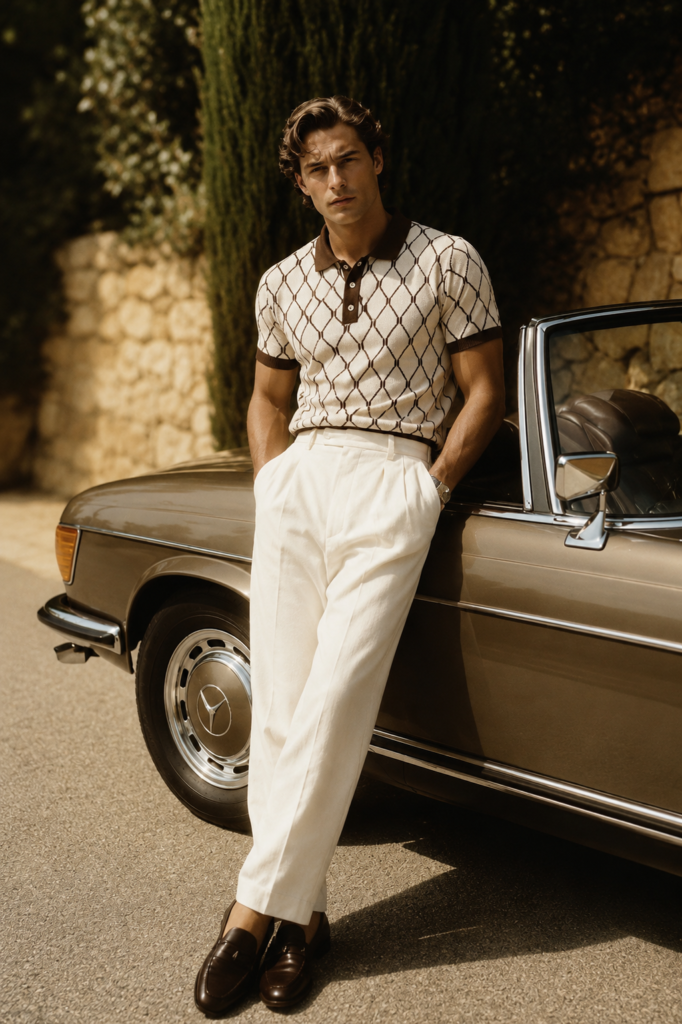 Polo Homme Motif Géométrique Premium