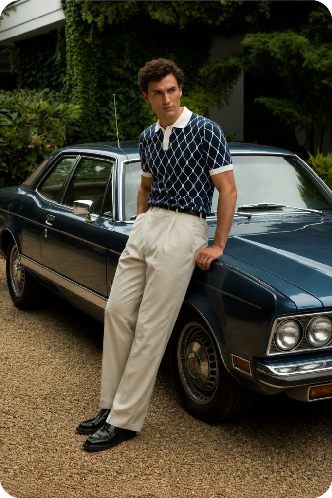 Polo Homme Motif Géométrique Premium