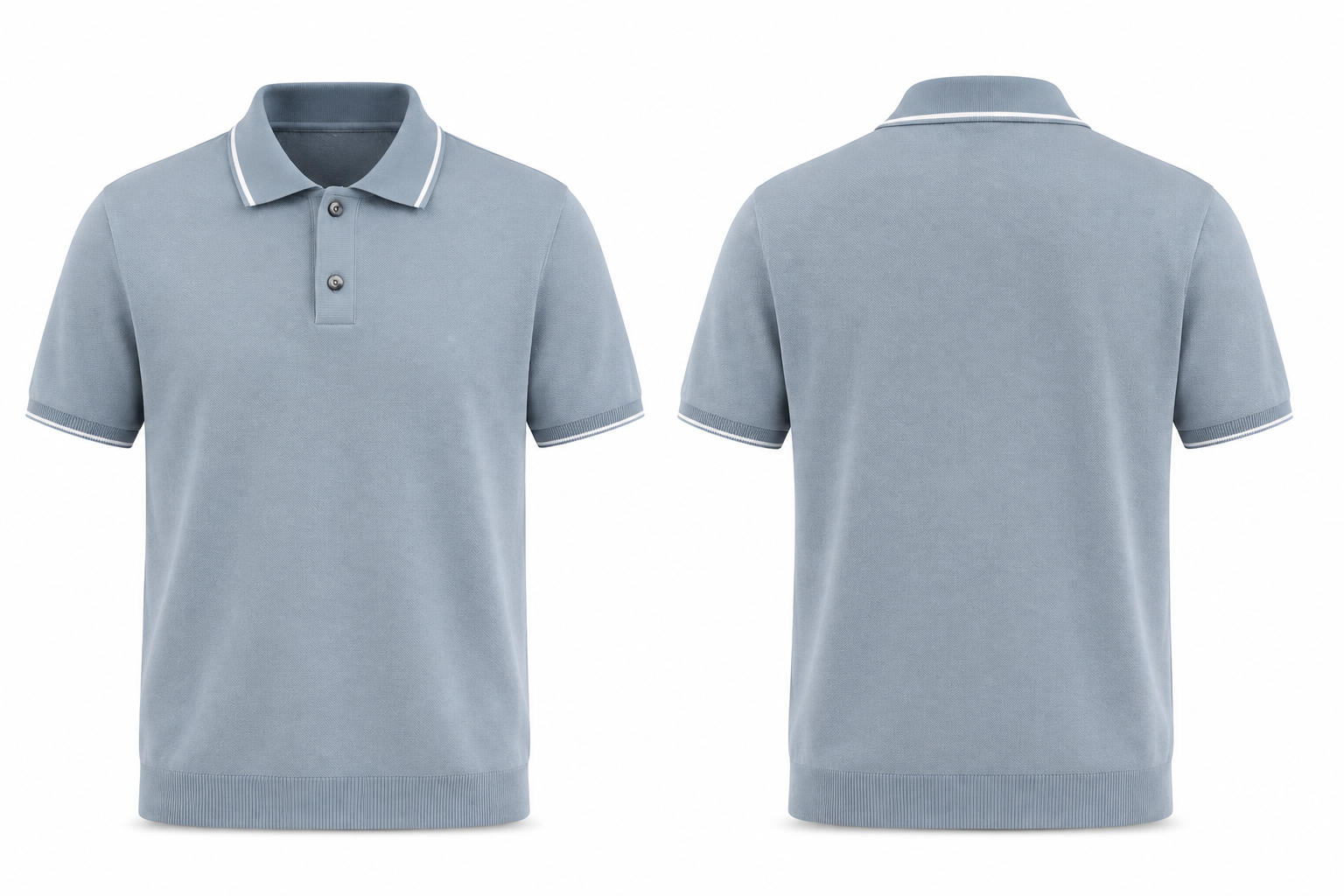 Polo Homme Bleu Brume à Liserés Blancs — Face / Dos