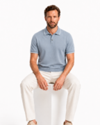 Polo Homme Bleu Brume à Liserés Blancs