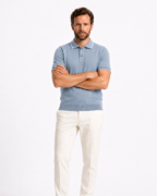 Polo Homme Bleu Brume à Liserés Blancs