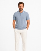 Polo Homme Bleu Brume à Liserés Blancs