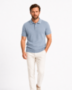 Polo Homme Bleu Brume à Liserés Blancs
