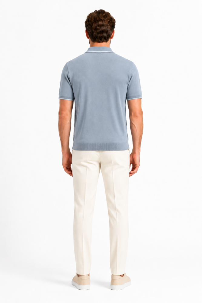 Polo Homme Bleu Brume à Liserés Blancs
