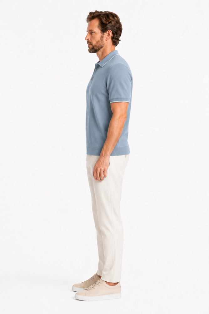 Polo Homme Bleu Brume à Liserés Blancs