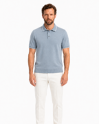 Polo Homme Bleu Brume à Liserés Blancs