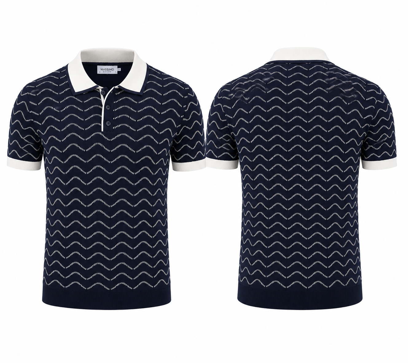 Polo Maille Motif Ondulé Coupe Premium — Face / Dos