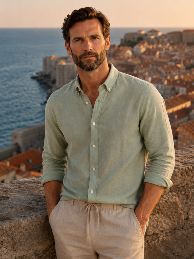 Chemise Homme Casual Chic à Col Boutonné